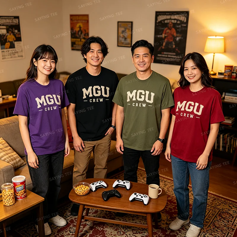 MGU Crew T-Shirt mit Y2k-Schriftzügen, personalisierte Grafikkleidung für Damen und Herren, T-Shirt mit Spruch, Partykleidung, weiche Baumwoll-T-Shirts – Detail 3