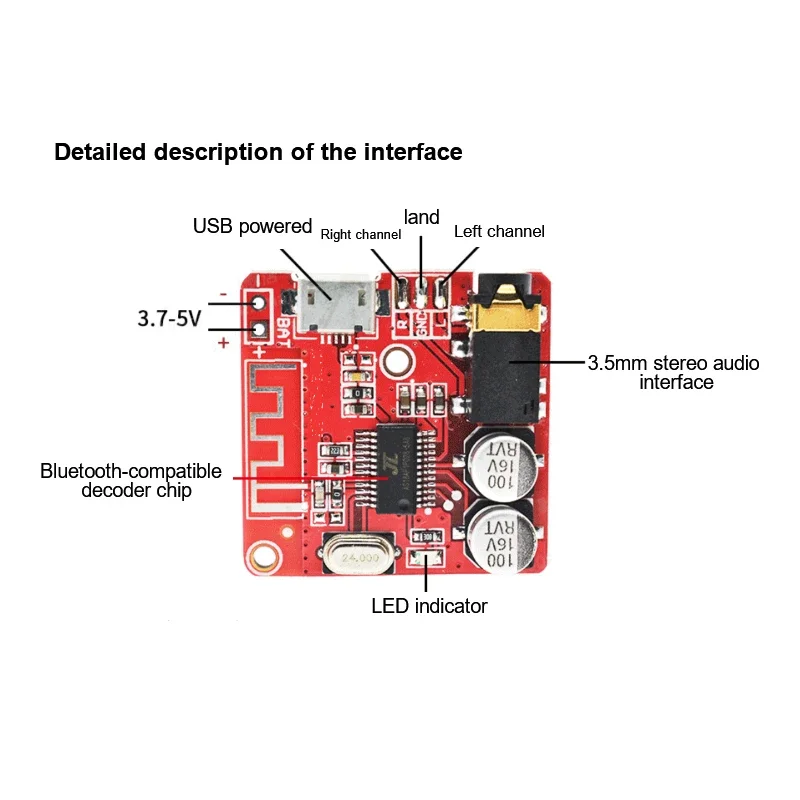 3.7-5V Module VHM-314 bluetooth-compatible 5.0 MP3 Audio Receiver Board Lossless Decoder Board Wireless Stereo Music Module