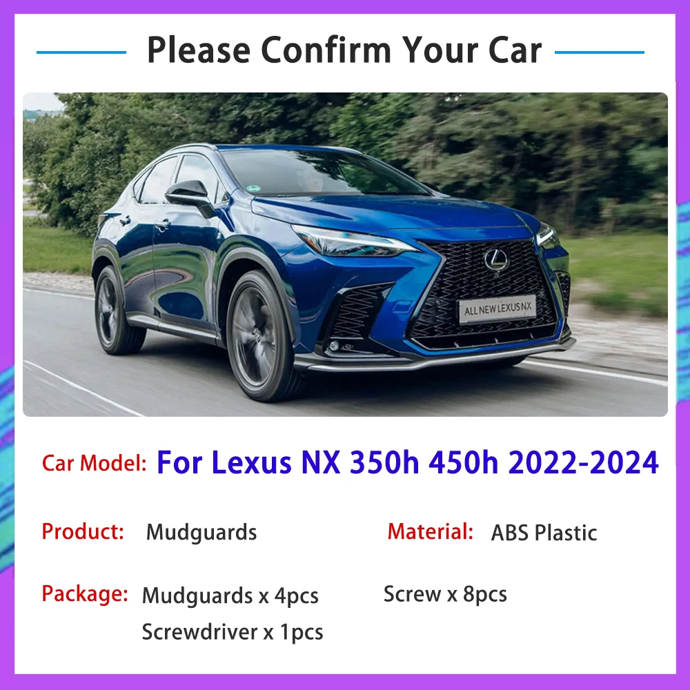 for Lexus NX 350h 450h 400h 350 2022 2023 2024 Auto Front Rear Wheel Mudguards Fender Mudflap Mud Flaps Splash Car Accessories