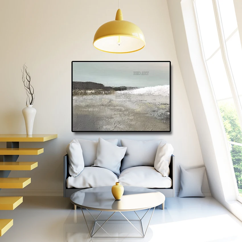 

Искусство большого размера, современные фрески для декора отеля, акриловая картина с текстурированной морской волной без рамки, настенное искусство без рамы