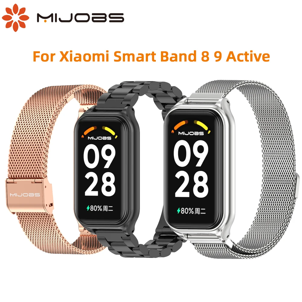 Strap For Xiaomi Mi Band 8 9 Active Bracelet for Xiaomi Smart Band 8 Active Stainless Steel Metal Watchband Mi Band 8 Active