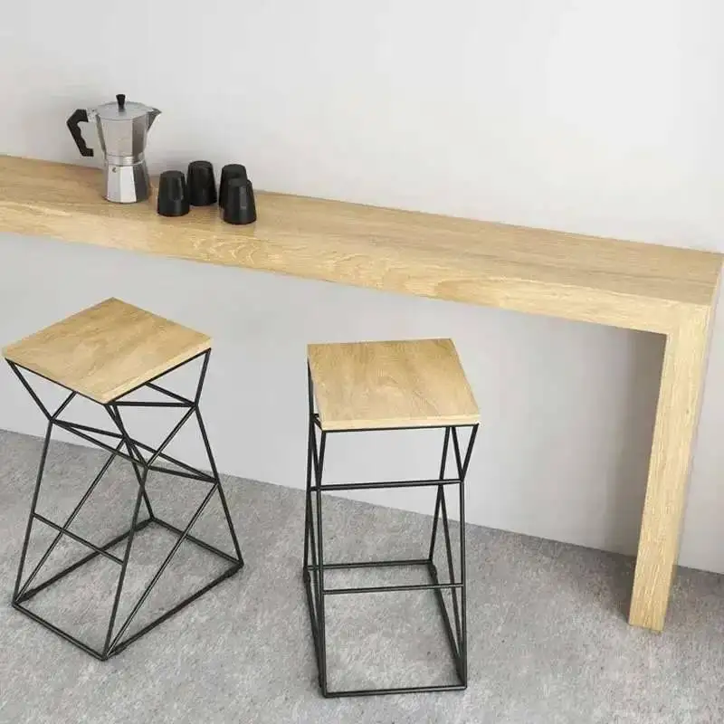 

Restaurant Nordic Loft Bar Chairs Industrial Creative Bar Stool Iron Wrought Simple Modern Bar stool High Stool Solid Wood