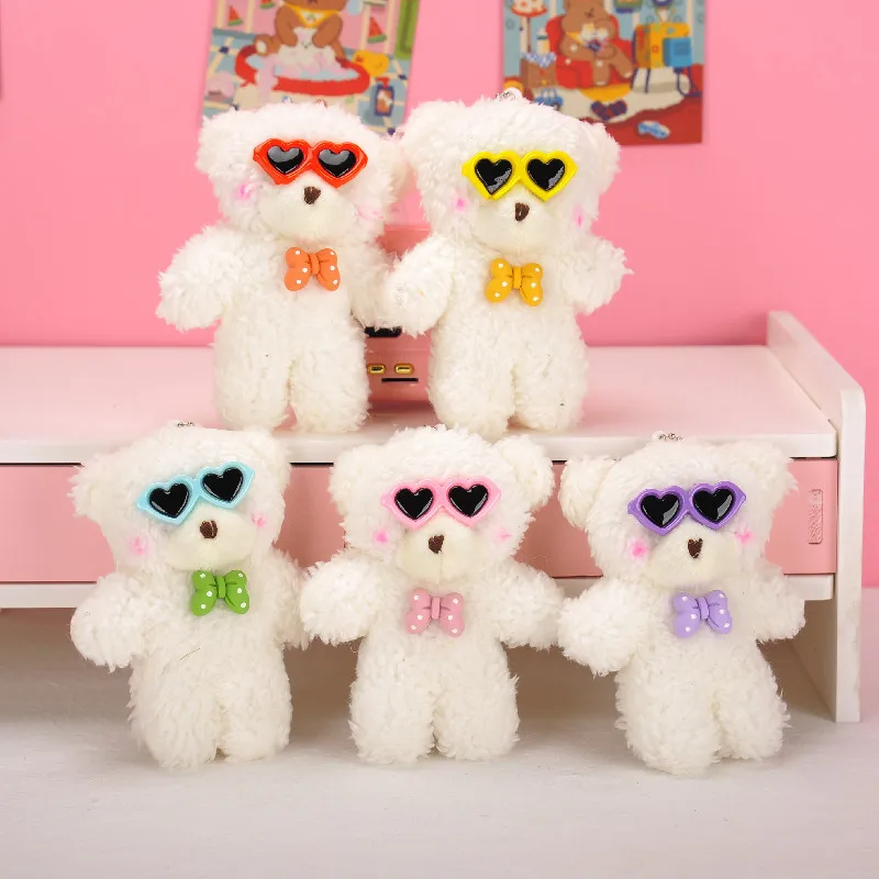 

10cm Kawaii Cute Blush Glasses Bear Plush Toy Teddy Bear Doll Keychain Creative Animal Bag Pendant Child Girl Doll Birthday Gift