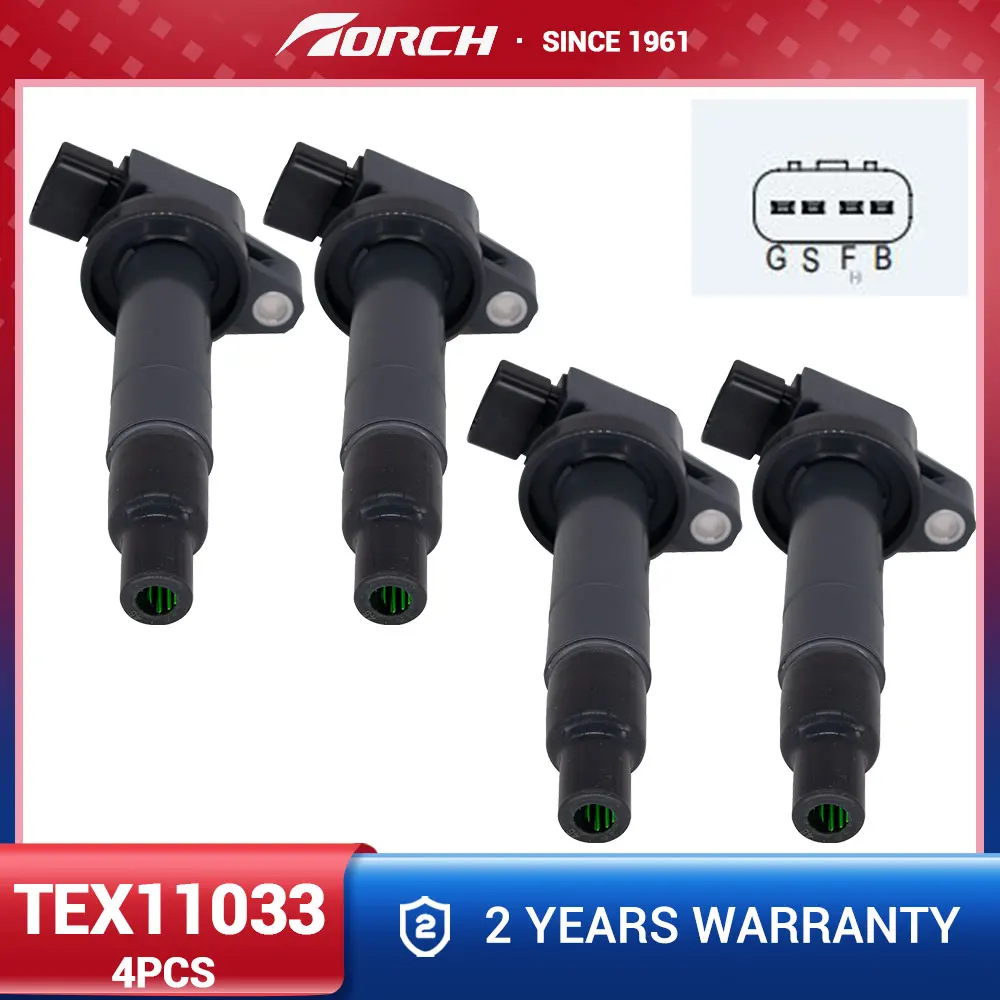 

4PCS Ignition Coil Torch TEX11033 Replace for 90919-02265 90919-T2003 90919-02240 UF316 C1304 Fit with Toyota Echo 00-05