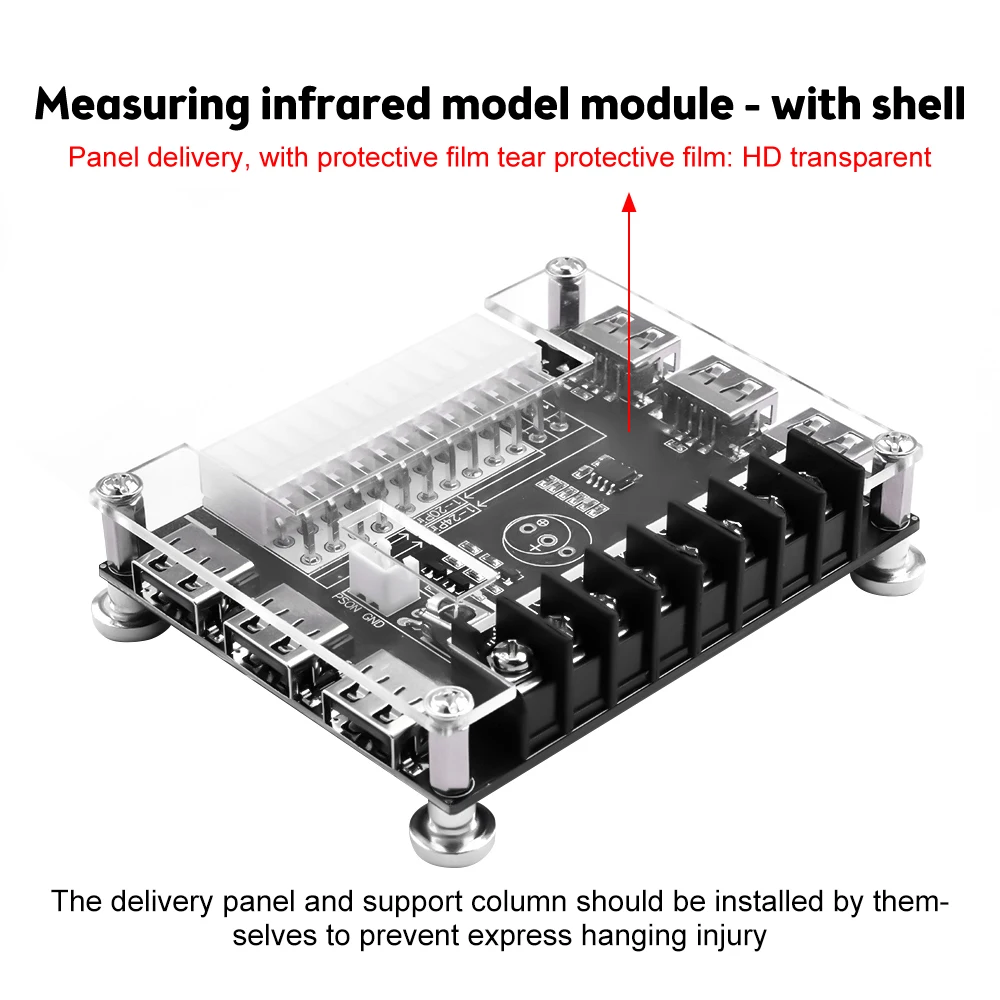 24 Pins ATX Power Supply Breakout Board and Acrylic Case Kit Module Adapter Power Connector Support 3.3V/5V/12V