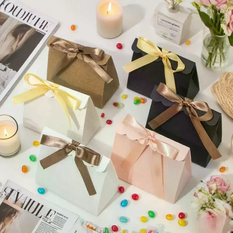 5PCS Exquisite Bow Decor Compact Lightweight Paper Candy Pouch Decorative Storage Box For Birthday Party Thank-you Small Gifts