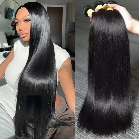 Brazilian Straight Human Hair 3 Bundles Weave Natural Black Remy Virgin Hair 26 28 30 Inches Hair Weave Extensions