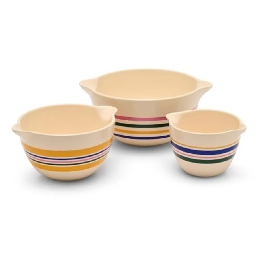 

Baking, serving mixing: ceramic stackable bowls 6.8, 9.1, 12 in striped designdishwasher, freezer microwave safe, nestable for