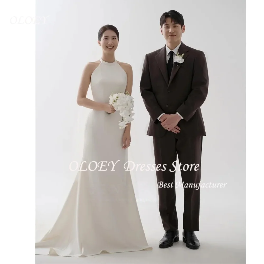 

OLOEY Customized Halter Backless Korean Wedding Dresses Elegant Sleeveless Bridal Party Dresses Photo Shoot Gown 2026