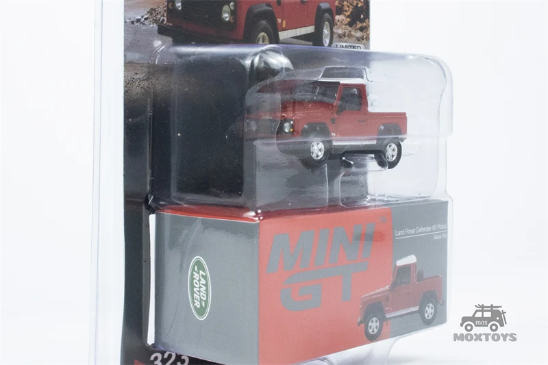 MINI GT Mijo Exclusives 1:64 Land Rover Defender 90 Pickup Masai Red Mijo LHD Diecast Model Car