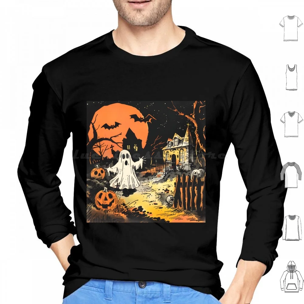 Spooky Night Hoodie cotton Long Sleeve Halloween Halloween Spirit Halloween Love Spooky Jack O Lantern Pumpkin October