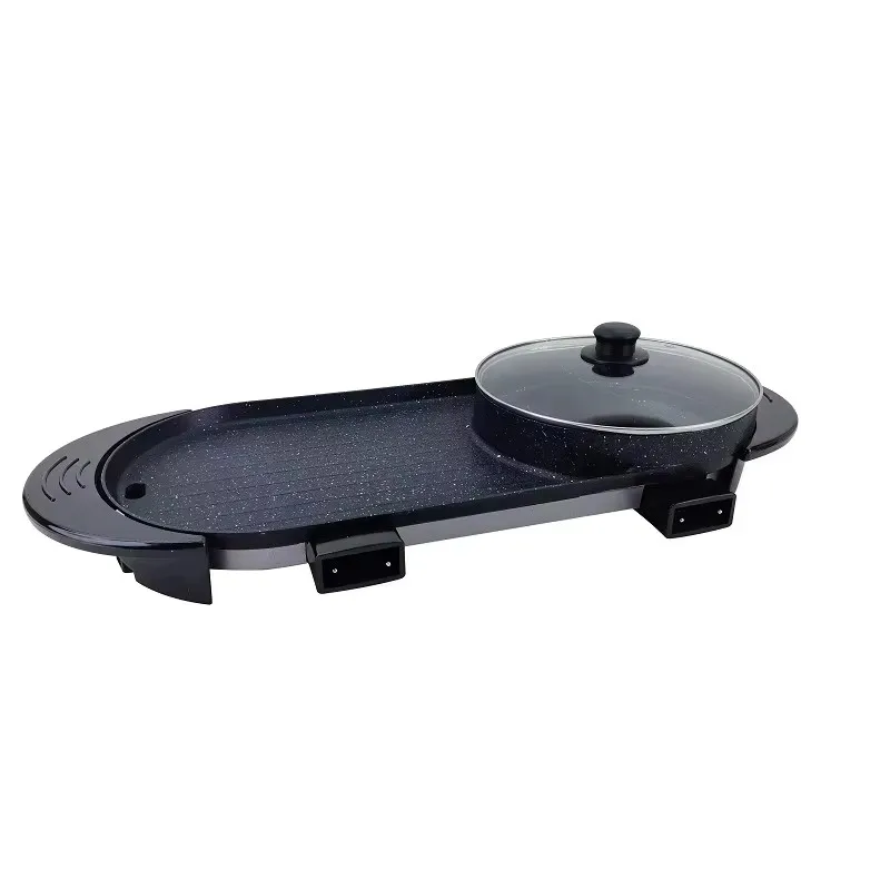 Electric Barbecue Pot 2-in-1 Hot Pot Barbecue Pot Smoke-free Fast and Uniform Heating Independent Dual Temperature Control