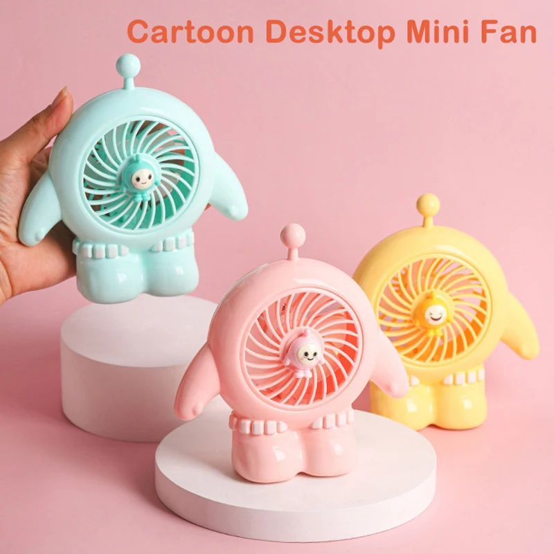 น่ารักการ์ตูนพัดลมชาร์จแบบพกพา 3-Speed Desktop Fan สําหรับห้องนอนสํานักงานกลางแจ้ง Camping ชาร์จนักเรียนพัดลมขนาดเล็ก