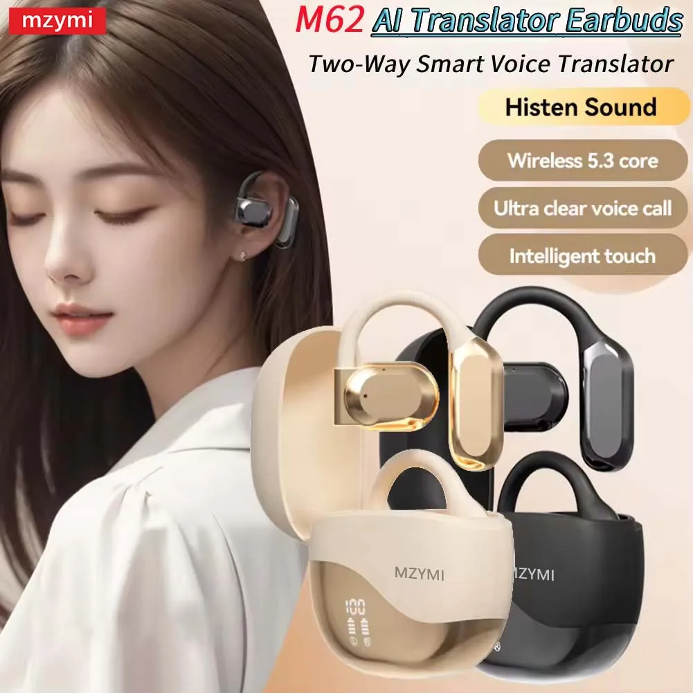 

Mzymi M62 Wireless AI Translator Earbuds Hifi Sound Bluetooth 5.3 Headphones Over-Ear Headset Intelligent Touch Earphones