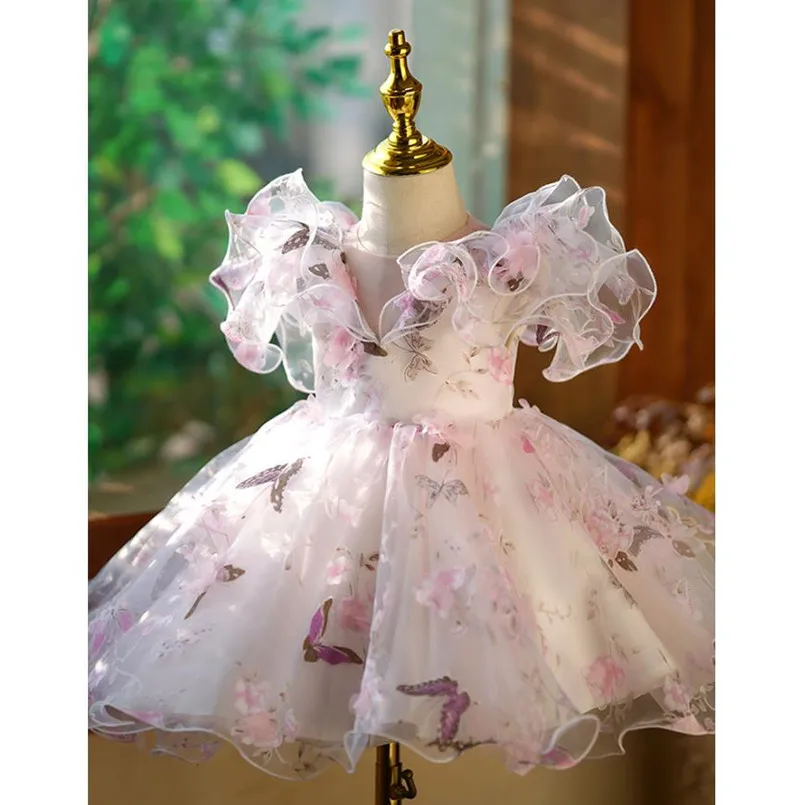 Abito da sera da principessa per bambini alla moda stampato con volant Design matrimonio compleanno battesimo pasqua Eid Party Girls abiti A2598