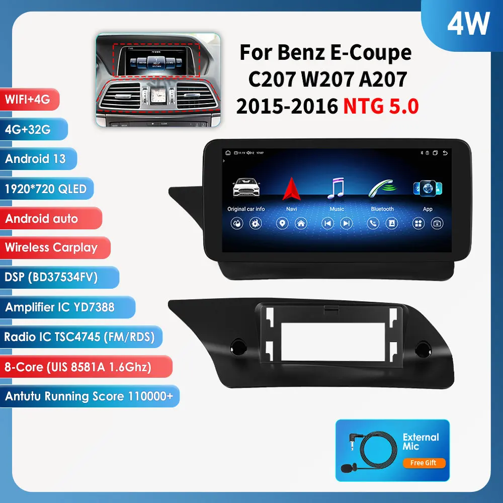 10,25 inch Carplay Android 14 autoradio voor Mercedes Benz E-Klasse C207 W207 A207 NTG 4.0 4.5 5.0 multimediaspeler GPS auto intelligente systemen SWC RDS DSP BT