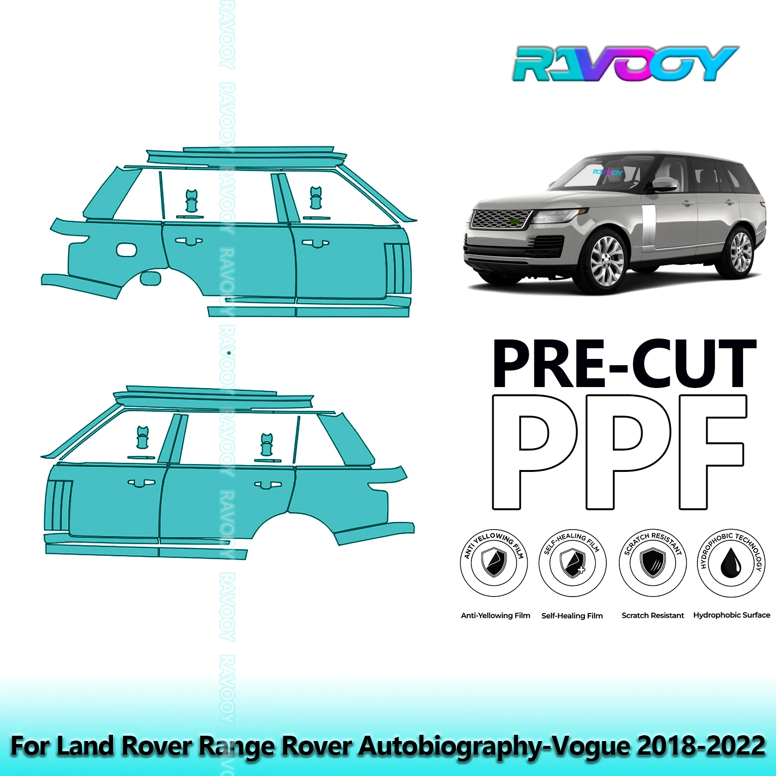 

For Land Rover Range Rover Autobiography-Vogue 2018-2022 8.5mil Pre-Cut PPF Door & A/B Pillar Kit TPU Paint Protection Film Set