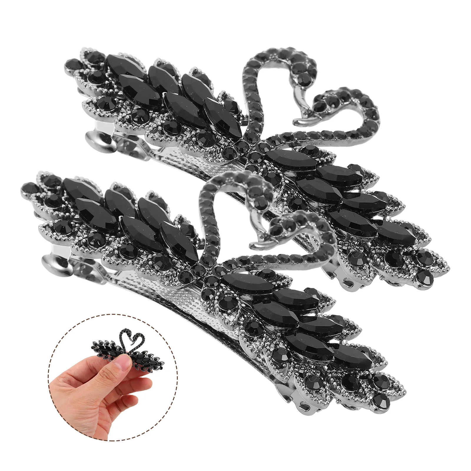 

2pcs Black Swan Crystal Hair Clips for Women Rhinestone Barrettes Sparkling Metal Claw Mini Claws Comfortable Styling