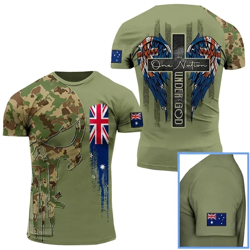 

2024 Summer Quick Dry Short Sleeve Australian Forest Camo 3D Printed T-shirt Men's Jungle Desert Camo Outdoor Breathable T-shirt