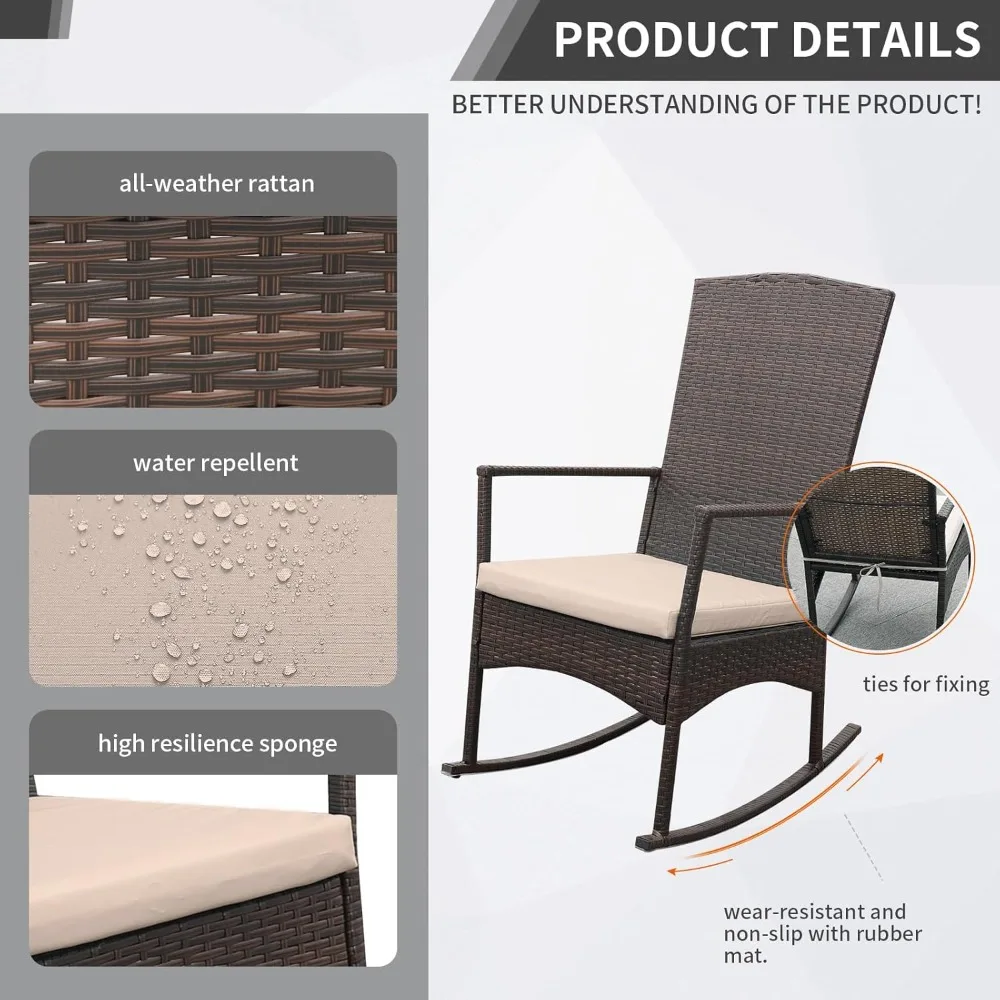 Outdoor Rocking Chair 3 Pieces High-Backed Rocking Chair Patio Rocking Chairs Outdoor Table