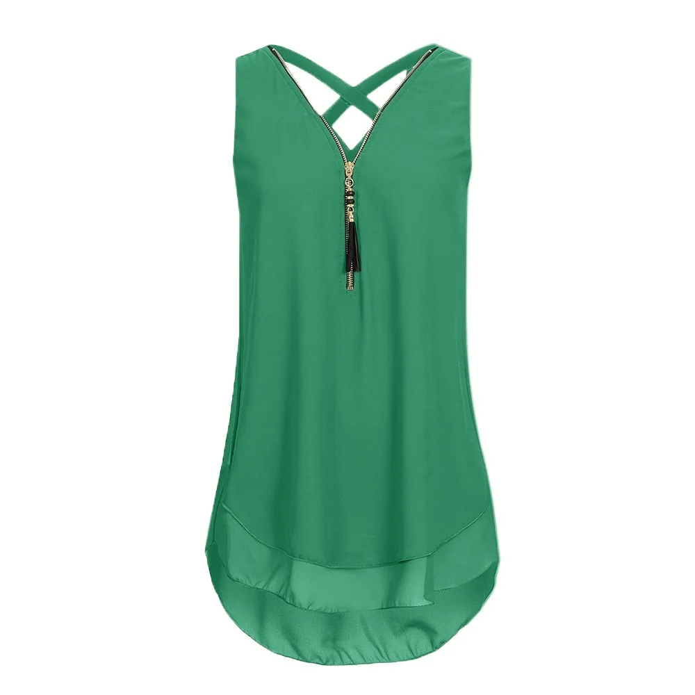 Women Loose Sleeveless Tank Top Back Hem Layed Zipper V Neck T Muscle Tee Sheer Top Women Asymmetric Tunic Beer Top for Women