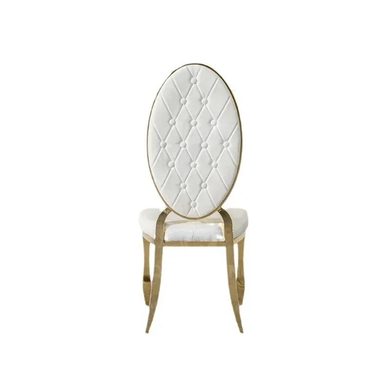 

Modern simple stainless steel light luxury hotel dining chair, high-end soft bag white leather back chair