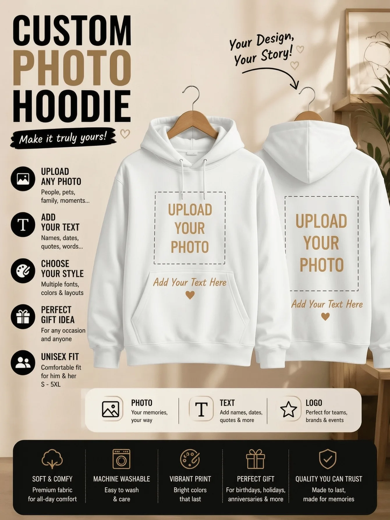 Winter Customize Womens Hoodies Sporty Oversized Pocket Sweatshirts DIY Your Logo/Graphic Pullovers Casual Fleece Woman Clothes