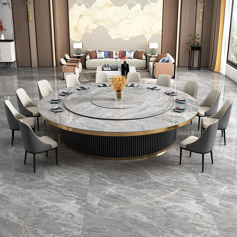 table and chair combination dining table Household folding large round table Commercial electric turntable large round table