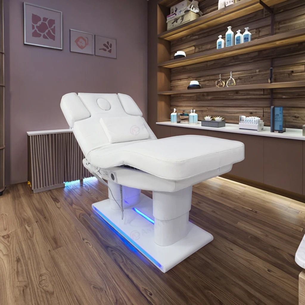

Anteeth Luxury Beauty Salon Furniture Electric Beauty Bed 4 Motor White Color With Led Spa Bed Massage Table