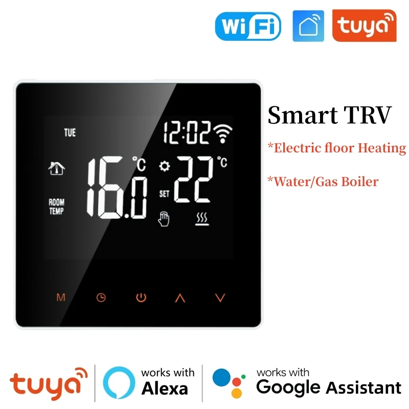 Tuya Smart TRV WiFi Thermostat LCD Touch Control Panel Temperature Controller For Electric Floor Heating Support Alexa Google