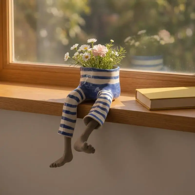 Jeans Dress Sitting Legs Flower Pot Cute Planter For Home Office Plant Parent Holiday Gift