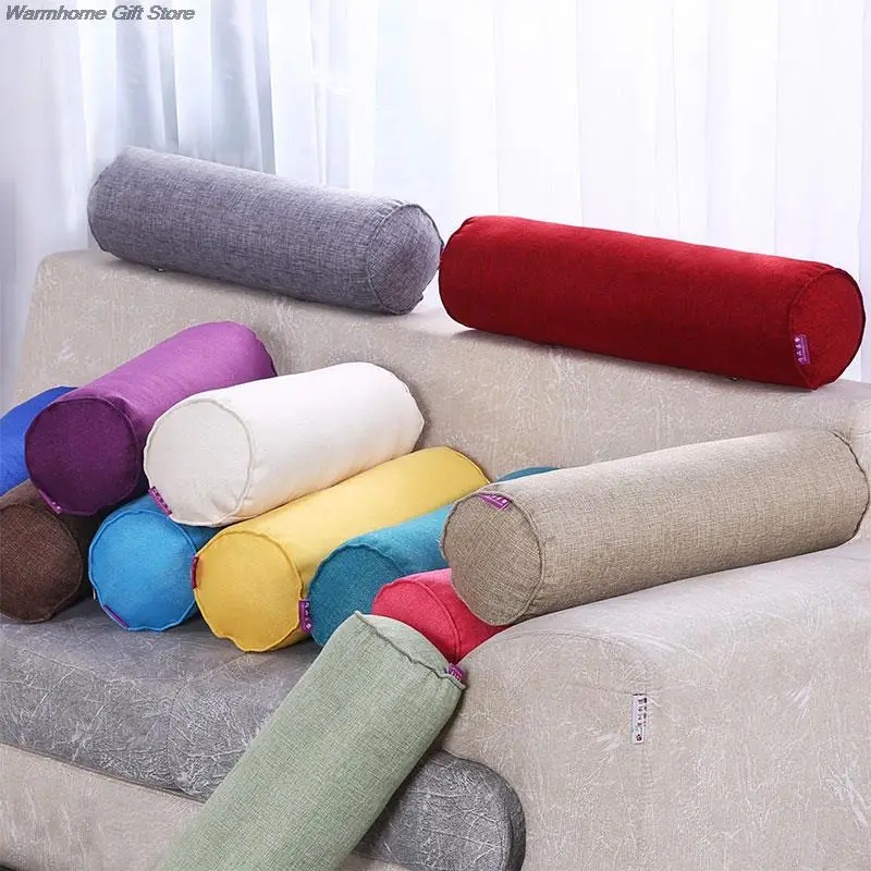 80/100/120cm Cylindrical Pillow Case Soft Long Pillow Cover Cotton Linen Pillowcase Neck Bolster Pillow Roll Headrest No Filling