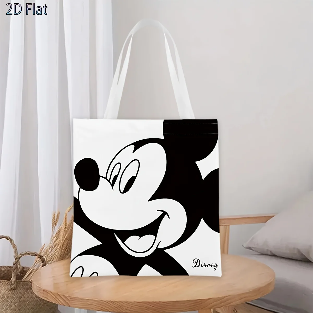 1pc Mickey Mouse Black & White Pop Art Print Tote Bag, reusa