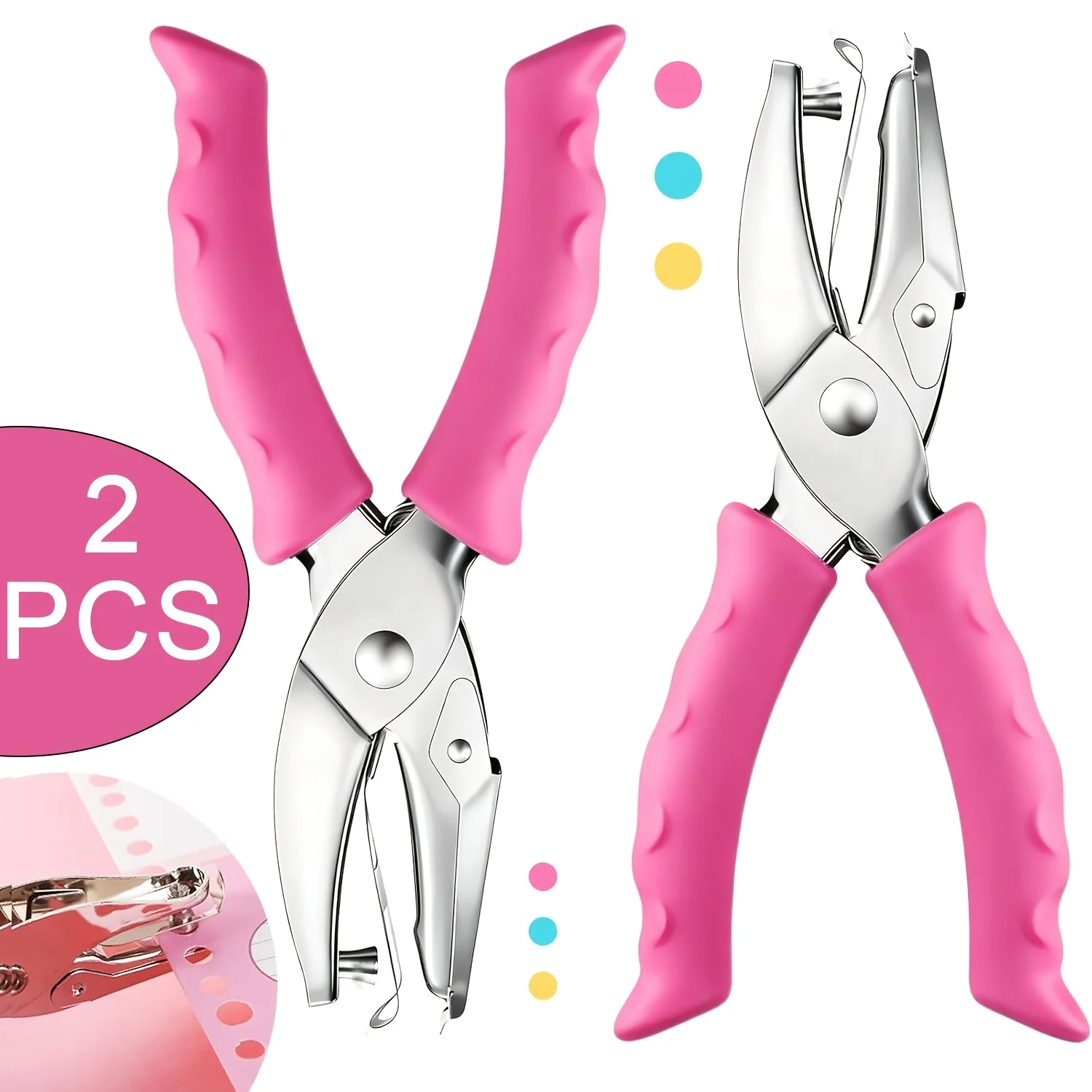 2pcs Single Hole Punch,with Pink Soft Grip for Office and home, Handheld Circle Small Hole Paper Punch for Crafts,Tags, Tickets