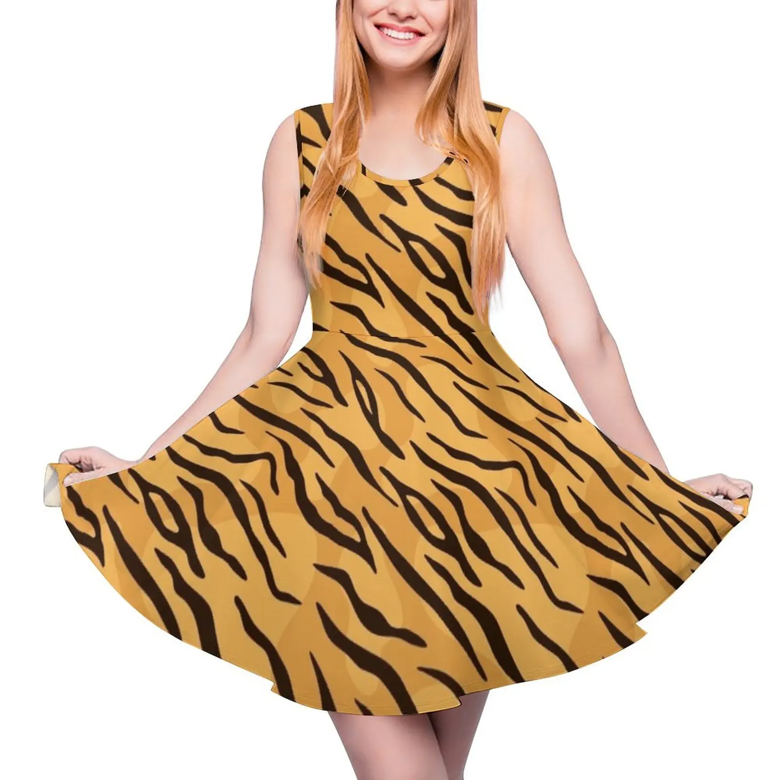 

Wild Safari Animal Print Patterns - Tiger Stripes Pattern / Tiger Print Sleeveless Dress women dresses