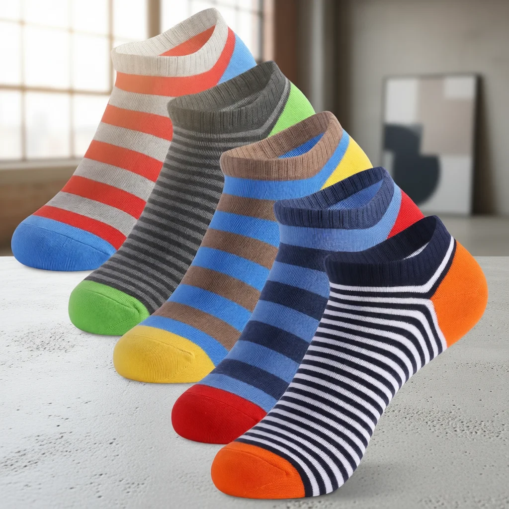 5 Paar niedrig geschnittene Herrensocken, einfarbig, gestreift, atmungsaktive Baumwollsocken, kurze Sportsocken, Damen und Herren, lustige Söckchen