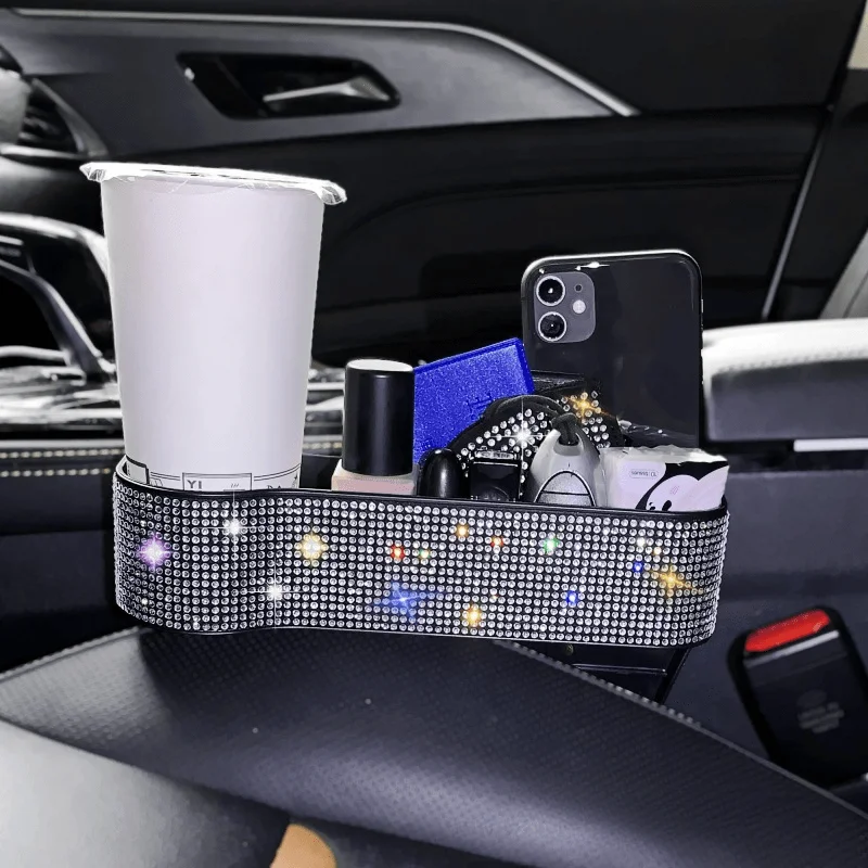 1pc Deluxe Rhinestone Cup Holder  Sparkling Car Seat Gap Organizer   Convenient Storage Solution for Vehicles