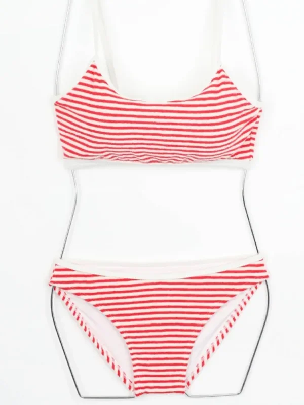 2024 New Women Split Bikini Three Pieces Set Cover Up Red White Stripe Printed Swimsuit Skirt Style Simple Sexy Beach Swimwear