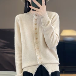 100% Wool Cardigan Womens Clothing O-neck Sweater Tassels Female Long Sleeve Tops Knitted Korean Fashion Warm New In Outerwear