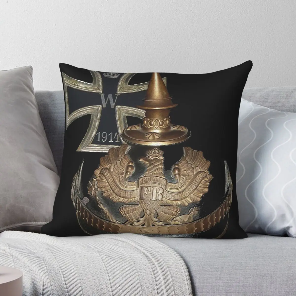 Iron Cross And Helmet Pillowcase Polyester Linen Velvet Creative Zip Decor Throw Pillow Case Car Cushion Case 45x45