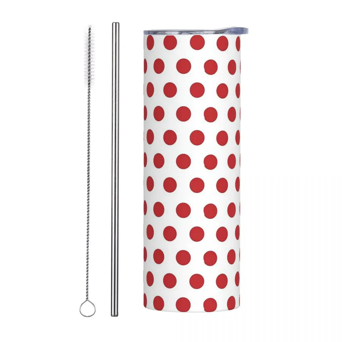 

Red Polka Dot On White Stainless Steel Tumbler Vacuum Insulated Mug Thermal Cold Cups Straw With Lid 20oz