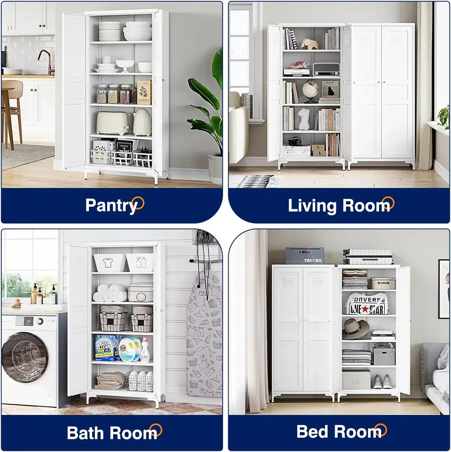 [XMSJ-Estoque limitado, compre agora! ] Armário de armazenamento de metal prateleiras ajustáveis - Armário de armazenamento de despensa de cozinha branco de 61", cozinha, Livi