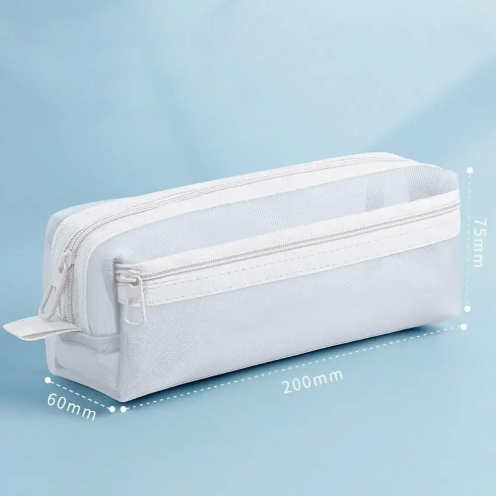 Double Layer Mesh Pen Bag Large Capacity Transparent Stationery Storage Bag Multifunctional Zipper Exam Supplies Organizer