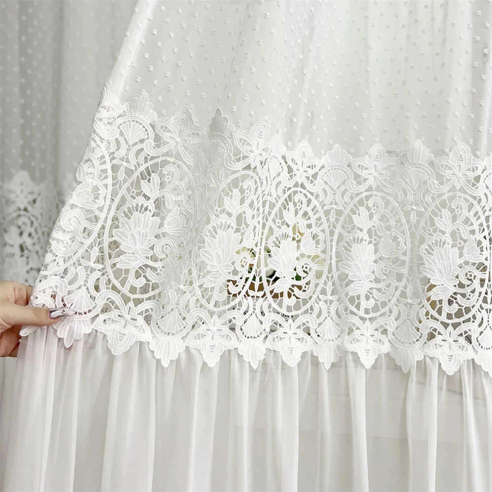 Romantic Sheer Curtain Drapes Vintage Hollow Lace Flower Luxury Light-Filtering Window Panels for Bedroom Living Room Ring Top