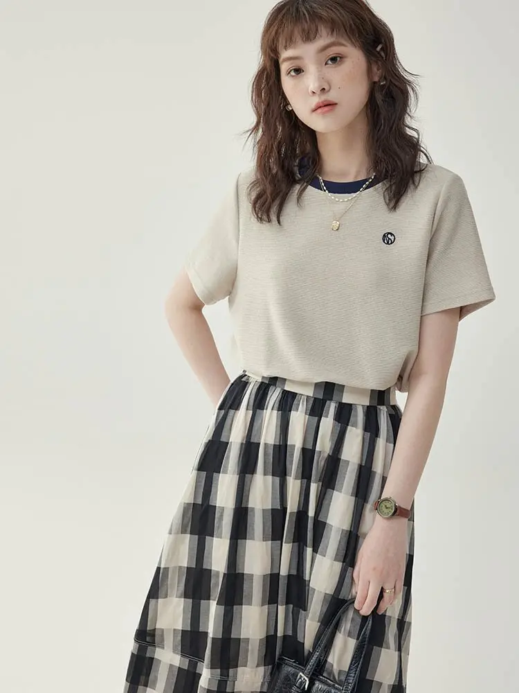 AMUU North Island Casual Loose Short Sleeve round Neck Embroidered Letter T-Shirt Women Summer Fashionable Base Top