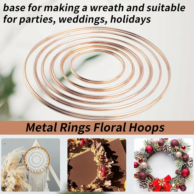 ABTO-12 Pcs 6 Sizes Gold Dream Catcher Metal Rings Floral Hoops Wreath Macrame Creations Ring For DIY Crafts