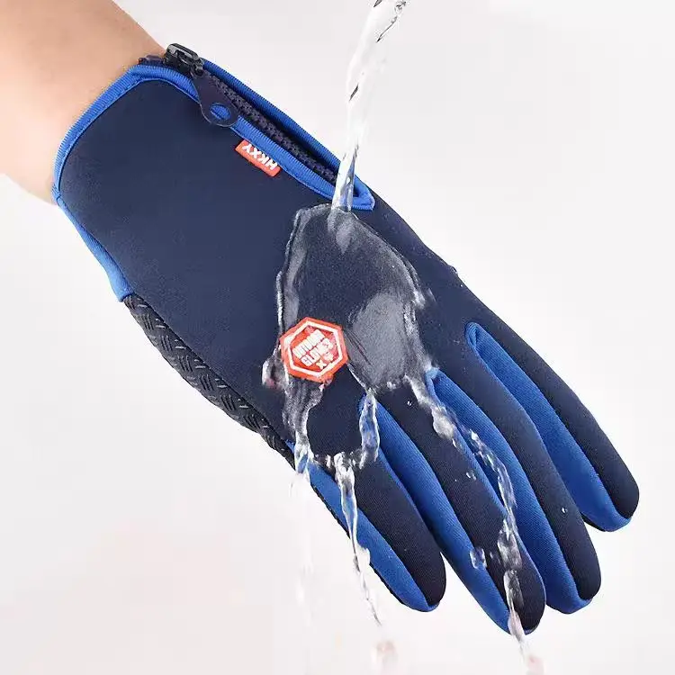 Touch Screen Winter Gloves Windproof Zipper Anti‑Slip Silicone Palm Warm Cycling Fitness Sports Full Finger Gloves for Men Women