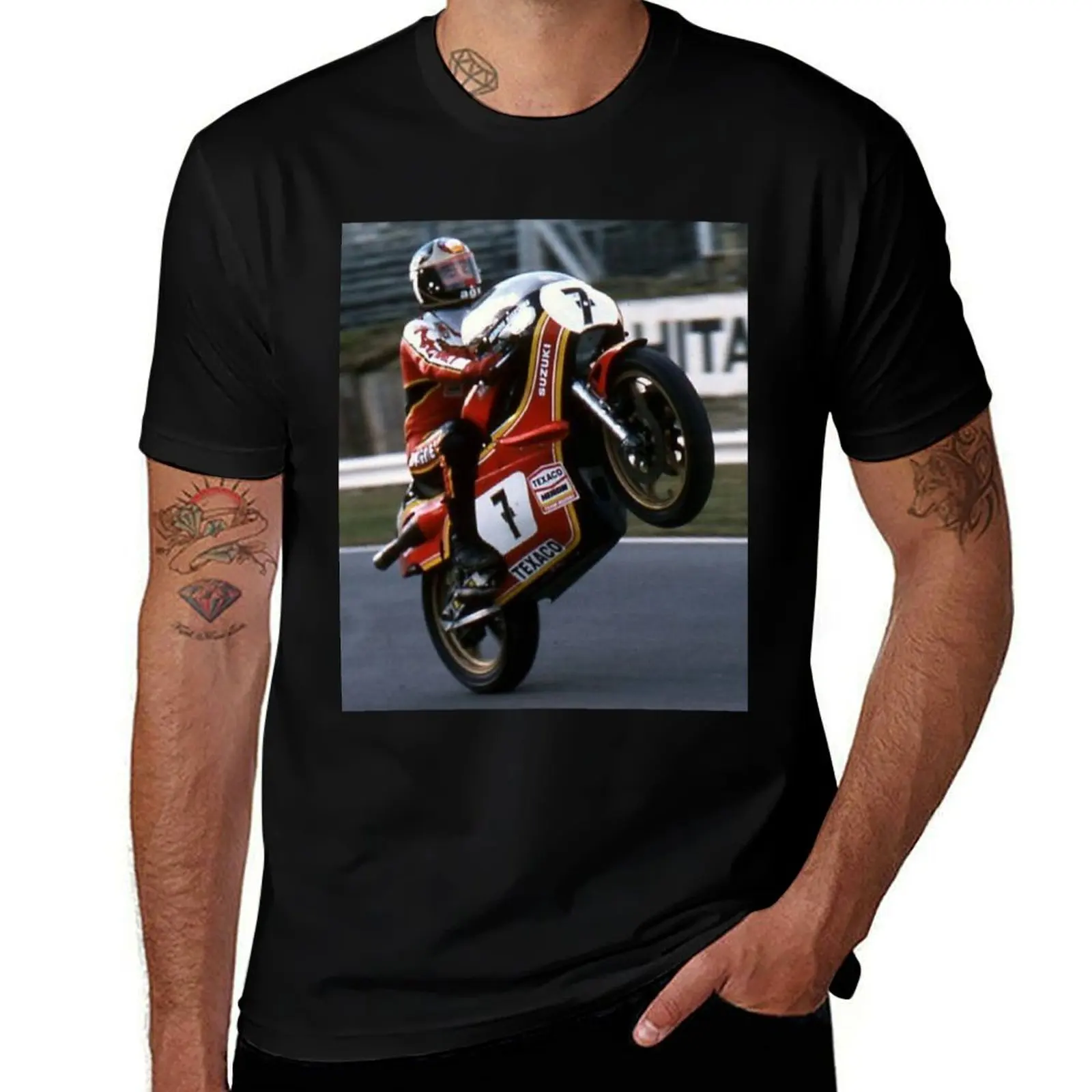 Barry Sheene T-Shirt Vintage Print Crew Neck Tee