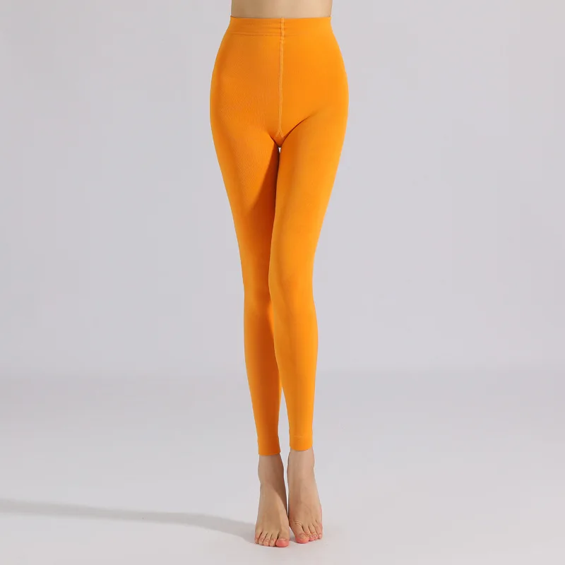 45-65kg Orange Pantyhose Women Polyester Brushed Fleece Leggings Thickened Plus Size One Piece Pants Thin Foot Socks