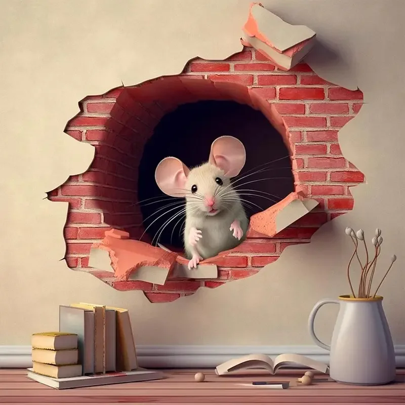 Cute Mouse Hole Wall Sticker Mouse Reading Book in Wall Hole Decal Mouse Hole Sticker Mouse Reading Decor Room Decoration